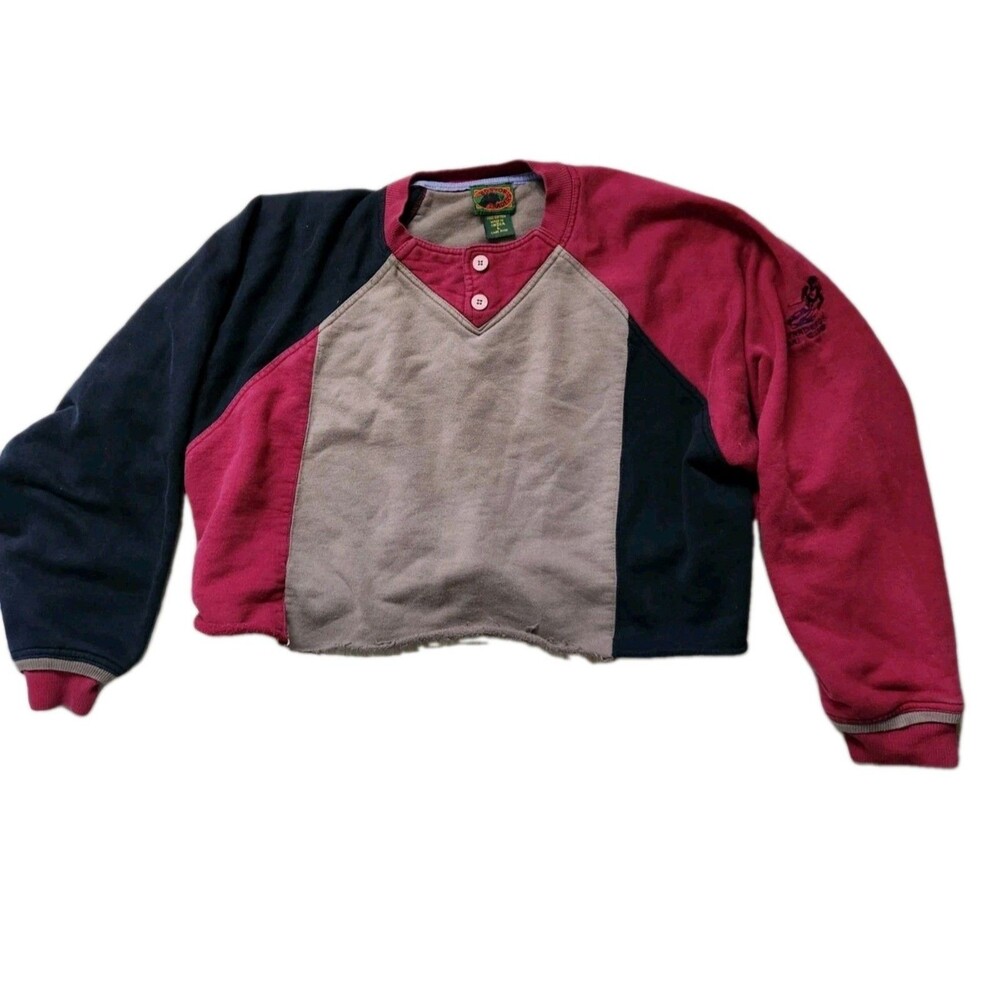 VTG Boston Traders Ski Club Colorblock Crop Sweater Embroidered Drop Shoulder L